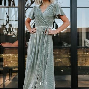 Andi Ribbed Velvet Wrap Dress in color dusty sage by Baltic Born